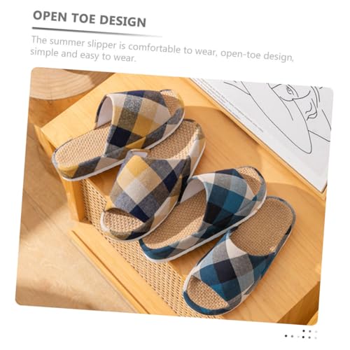 FOMIYES Sommerliche Herren Hausschuhe Offene Zehen Atmungsaktive Hauspantoffeln Leichte Leinen Slipper Komfortable Indoor Schuhe Für Zuhause von FOMIYES