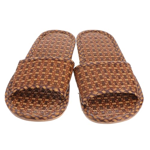 FOMIYES Sommerliche Rattan Hausschuhe für Damen und Herren Flache Sohle Rutschfeste Indoor Slipper Atmungsaktive Bambus qualität Leichte Tägliche Zuhause Schuhe für Kühle Füße von FOMIYES