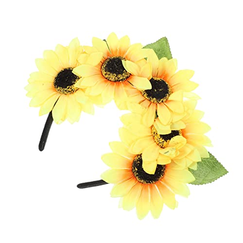 FOMIYES Sonnenblumen-stirnband Sonnenblumenkostüm Für Damen Sonnenblumen-kopfschmuck Sonnenblumenkronengirlande Ohrringe Sonnenblumen Blumenstirnbänder Gänseblümchen Haar Stoff Urlaub von FOMIYES