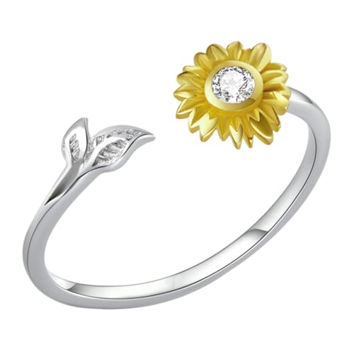 FOMIYES Sonnenblumenring Gänseblümchen Verstellbarer Offener Ringschmuck Klingt Sterlingsilber Offener Blütenring Verstellbare Ringe Blumenring Für Frauen Blumenringe S925 Sterlingsilber von FOMIYES