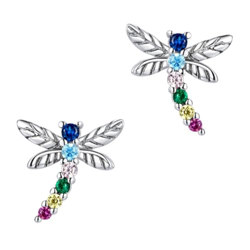 FOMIYES Sterling Silber Zirkonia Ohrringe Damen Schmetterlingsflügel Design Bunte Libellen Ohrstecker Modischer Schmuck Geschenkidee für Mädchen Alltag und Party von FOMIYES