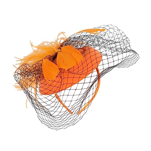 Stirnband Aus Federnetz Vintage Braut Stirnband Fascinator-hut Fasinatoren Für Die Haare Stirnband-clip Kleiderhüte Für Damen Kopfschmuck Orange Frau Baskenmütze Charme von FOMIYES