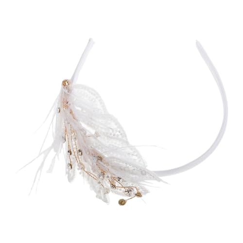 FOMIYES Stirnband Brautkopfschmuck Mädchenkopfbedeckung Partykopfbedeckung Silvesterparty Haarbänder Brautkopfbedeckung Partykopfbedeckungen Brauthochzeitskopfschmuck Weiß Polyester von FOMIYES