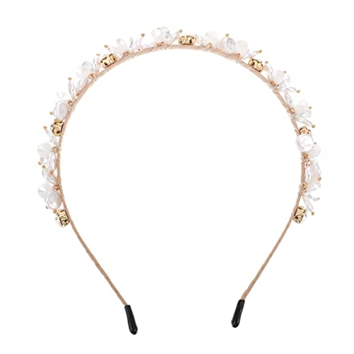 FOMIYES Stirnband Glitzerndes Haarband Kopfbedeckungen Für Kleine Mädchen Hochzeit Kopfschmuck Hochzeitsperle Haarband Vintage Haarband Geburtstagsblume Harz Weiß Handgemacht Braut von FOMIYES