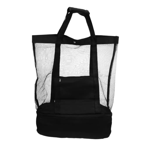 FOMIYES Strandtasche Mesh Große Leichte Badetasche Vielseitig für Urlaub und Schwimmen Geräumig für Strandspielzeug und Zubehör Schwarzes Netzmaterial für Damen und Wochenendtrips von FOMIYES