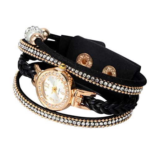 FOMIYES Damenuhr Strass Quarzuhr Armbanduhr Handgelenkkette Schwarz Stilvolle Frauen Uhr Mit Kreativer Armkette Für Besondere Anlässe von FOMIYES