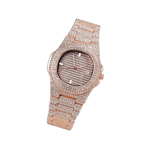 FOMIYES Quarzuhr Für Männer Strassuhr Mit Edelsteinen Armbanduhr in Roségold Modeuhr Mit Quarzwerk Hippop-Armbanduhr Für Herren von FOMIYES