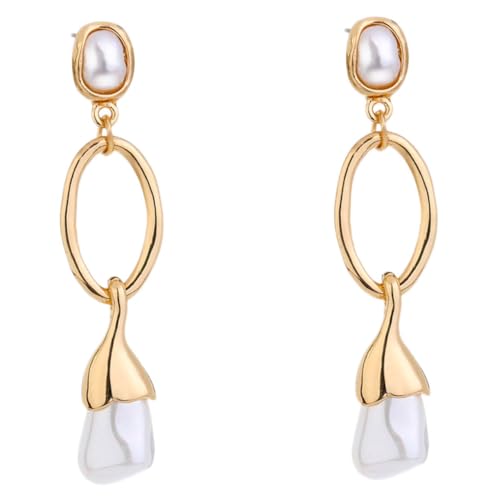 FOMIYES Stylische Barock Perlen Ohrringe Damen Retro Lange Quasten Geometrische Metall Ohrschmuck Gold Weiß Für Party Alltag von FOMIYES