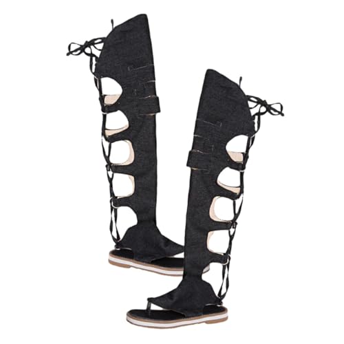 FOMIYES Stylische Flache Damen Sandalen Römischer Stil Sommer Sandaletten mit Hohem Schaft und Hohlen Details Leicht und Strapazierfähig für Alltag und Shopping Schwarz von FOMIYES
