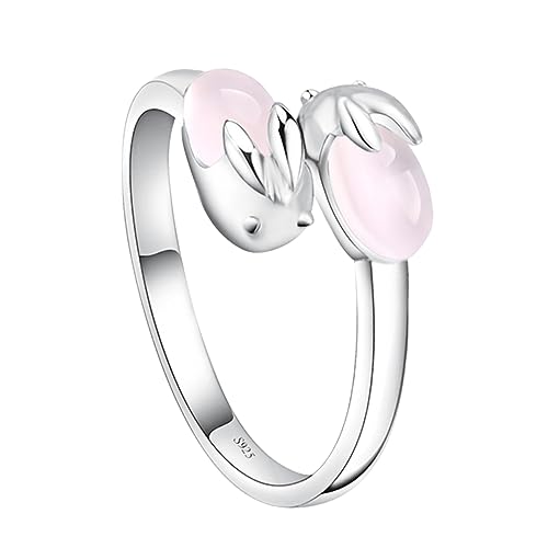 FOMIYES Süßer Ring Hasenform Hibiskusstein Öffnungsring Rosa für Frauen Metallischer Damenring Modisches für Besondere Anlässe von FOMIYES