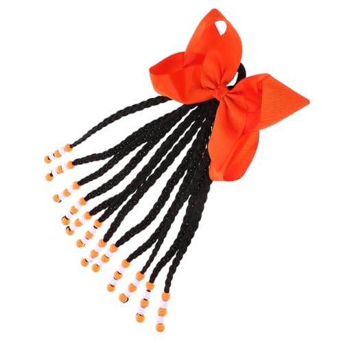 FOMIYES Synthetische Ponytail Haarverlängerung mit Perlen und Schleife Leichte Mädchen Extensions Vielseitiges Haarteil für Partys Schule und Alltag Orange Weiß von FOMIYES