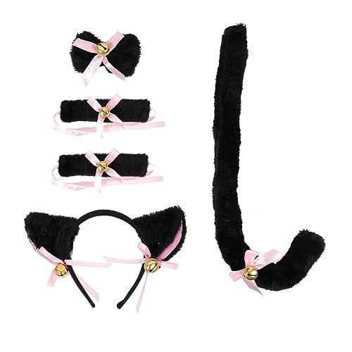 FOMIYES Teiliges Katzenohren Cosplay Set mit Kunstpelz Stirnband Katzenschwanz Handglocke und Schleife Niedliche Animal Prop Accessoires für Halloween Karneval Geburtstag und Party von FOMIYES
