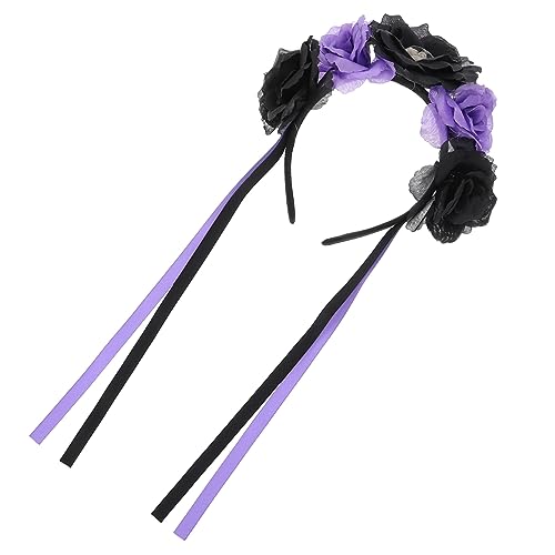 FOMIYES Totenkopf-stirnband Halloween-kopfschmuck Für Frauen Halloween-hochzeitsschleier Tag Der Toten Stirnband Schwarzer Schleier Halloween Violett Fräulein Kleidung Stoff Haar von FOMIYES