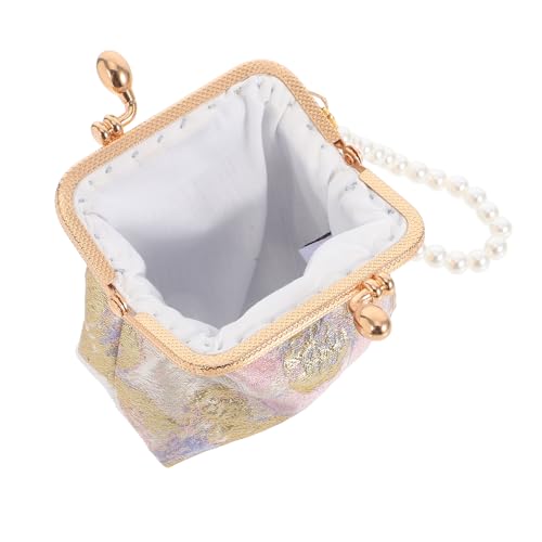 FOMIYES Chinesische Geldbörse Mit Perlenkette Kleine Blumenbrosche Für Damen Elegant Für Hochzeiten Und Reisen Raum Für Bargeld Und Schlüssel von FOMIYES