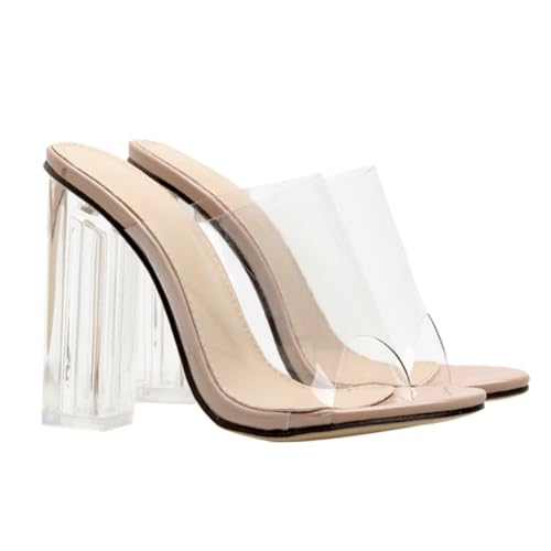 FOMIYES Transparente Damen Sandalen mit Hohem Absatz Offene Zehen Rutschfeste Tpr Sohle Pumps für Party Arbeit und Festliche Anlässe Apricot von FOMIYES