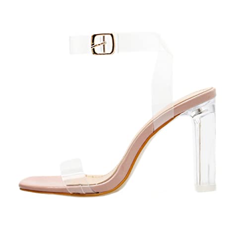 FOMIYES Transparente Damensandalen mit Klarem Blockabsatz Modische Sommerschuhe mit Einzelschlaufe Bequeme High Heels für Anspruchsvolle Auftritte und Stilbewusste Frauen von FOMIYES