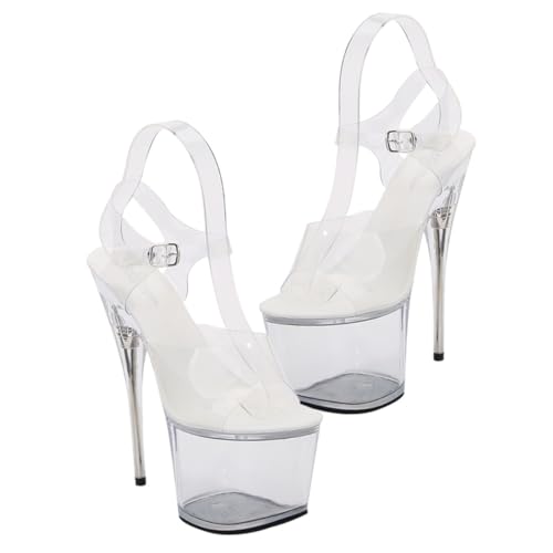 FOMIYES Transparente High Heel Sandaletten Damen Sommer Sandalen mit Absatz Outdoor Party Hochzeitsschuh Open Toe Weiß von FOMIYES