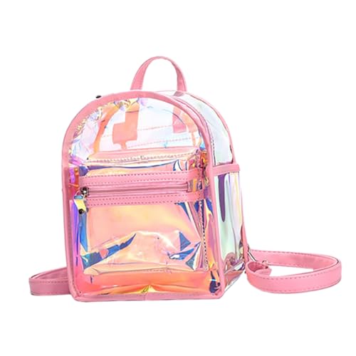 FOMIYES Transparenter Rucksack für Damen Leichter Modischer Mini Rucksack mit Mehreren Fächern für Schule Reisen Hochwertigem Irideszentem Material in Pink von FOMIYES