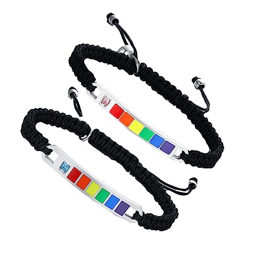 FOMIYES Verstellbare Lovers Armbänder Nylonfaden Geflochtene Regenbogenbänder mit Titanstahl und Zirkonia Leichte Paararmbänder für Damen und Herren Handgelenkschmuck von FOMIYES
