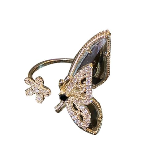 FOMIYES Verstellbarer Kristallring mit Blumen Schmetterlingsdesign aus Kupfer Eleganter Schmuck für Damen Party Valentinstagsgeschenk Modischer Statement ring von FOMIYES