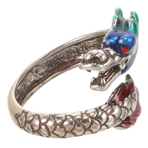 FOMIYES Verstellbarer Offener Retro Dragon Ring mit Emaille Kupfer Schmuck für Damen und Herren Modische Ringdekoration Kreativer Zodiac Drachen Fingerring von FOMIYES