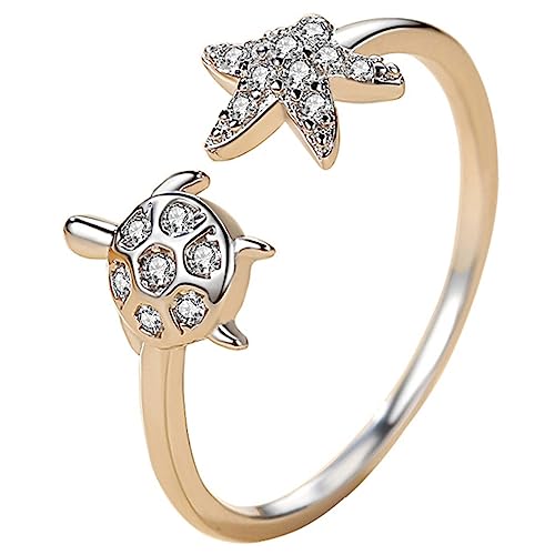FOMIYES Verstellbarer Schildkrötenring für Damen Offenes Band mit Meeresstern Design Eleganter Schmuck für Strand Partys von FOMIYES