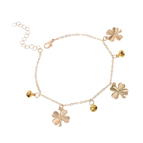 FOMIYES Verstellbares Damen Fußkettchen aus Legiertem mit Vierblättrigem Kleeblatt und Glocken Leichtes Strand Schmuckaccessoire für Glück für Party Hochzeit und Urlaub von FOMIYES
