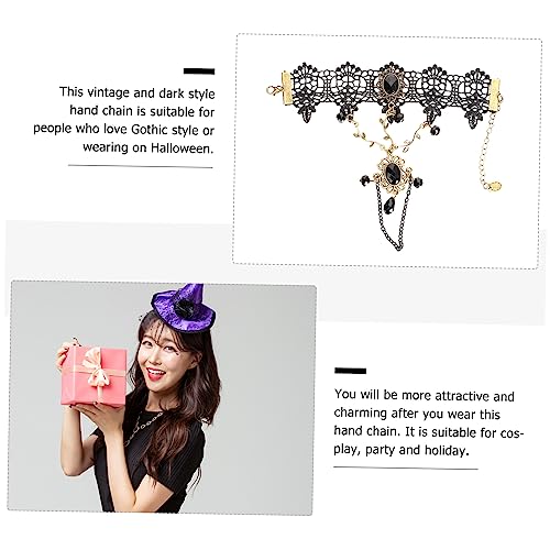 FOMIYES Verstellbares Gothic Armband Schwarzer Spitze mit Künstlichen Kristallen Elegantes Vintage Schmuckstück für Halloween und Hochzeit Modisches Spitzenarmband von FOMIYES