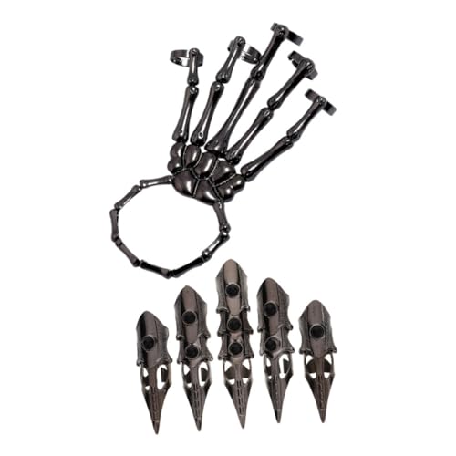 FOMIYES Verstellbares Punk Skelett Handarmband mit Klauenringen Retro Gothic Schädel Design Cosplay Halloween Accessoire für Männer und Frauen Futuristisches Mechanisches Langfinger von FOMIYES
