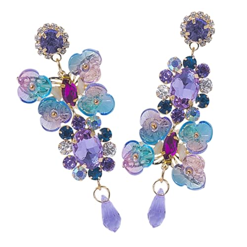 FOMIYES Vintage Blumen Ohrstecker Damen Ohrringe Bunte Hängende Ohrringe Eleganter Schmuck Asymmetrisch Silberstift für Festliche Anlässe und Alltag von FOMIYES