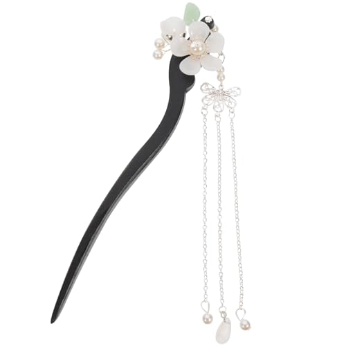 FOMIYES Vintage Chinesische Holz Haarstäbchen mit Blumenanhänger Lange Haarnadel für Dutt Eleganter Haarschmuck für Frauen Fester Sitz für Festliche Anlässe und Cosplay von FOMIYES
