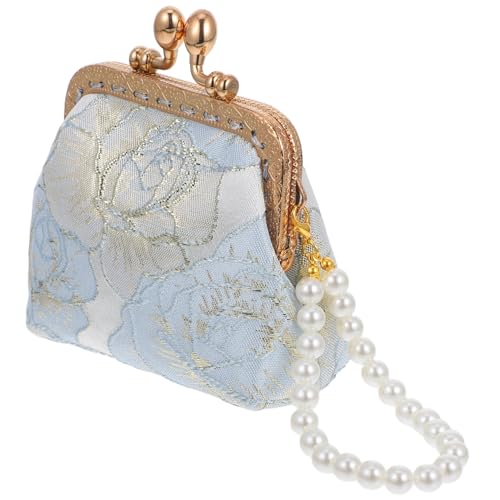 FOMIYES Vintage Damen Geldbörse mit Floraler Stickerei Handliche Clutch mit Perlenriemen Eleganter Abendbeutel für Hochzeit Party und Formelle Anlässe Praktisches Münzfach Modisches von FOMIYES