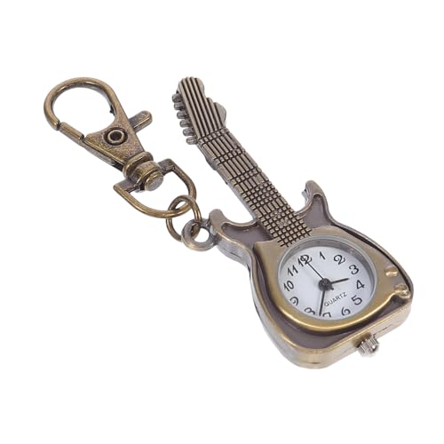 FOMIYES Vintage Taschenuhr Schlüsselanhänger Quarzwerk Gitarrenform Anhänger Unisex Spiegel Legierungsmaterial Quarzuhr Hängende Uhr von FOMIYES