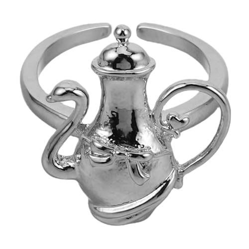 FOMIYES Vintage Teapot Ring Damen Boho Schmuck Retro Stil Verstellbar Eleganter Finger Ring Für Teenager Und Frauen Für Festival Party Alltag Silberfarben von FOMIYES