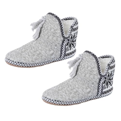 FOMIYES Warme Hausschuhe Damen Slip Bootie mit Dicker Plüschfütterung Rutschfeste Sohle Leichte und Bequeme Winterpantoffeln für Zuhause Graue S von FOMIYES