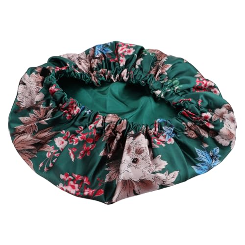 FOMIYES Wasserdichte Duschhaube Damen Grün Satin Doppelter Schutz Elastisch Reusable Haarbadekappe für Langhaarige Komfortabel Leicht Tragbar von FOMIYES