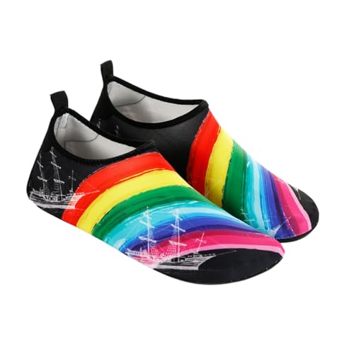FOMIYES Wasserschuhe Herren Badeschuhe Atmungsaktiv Schnell Trocknend rutschfest Strand und Wassersport Schuhe Leicht Elastisch Rainbow Sailboat von FOMIYES