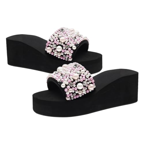 FOMIYES Wedge Slipper Damen Keilabsatz Sommer Sandalen mit Perlenstil Rutschfest Dicke Sohle Bequem Strand und Alltag Geeignet von FOMIYES