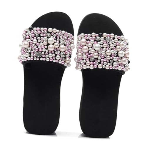 FOMIYES Wedgesandalen Damen Keilabsatz Sommer Strandschuhe Anti rutsch Dicke Sohle Komfortabel Simulierte Perlen Modisch Für Innen Außen Rosa von FOMIYES