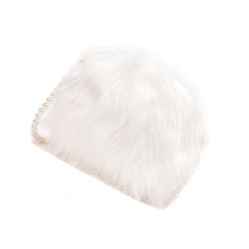 FOMIYES Weiche Weiße Damen Schultertasche aus Plüsch mit Modischer Perlenkette Runde Umhängetasche für Alltag Party und Freizeit Geräumig und Tragbar als für Frauen und Mädchen von FOMIYES