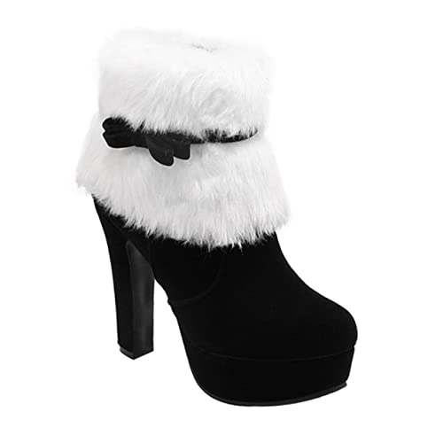 FOMIYES Weihnachtliche Damen Ankle Boots mit Hohem Absatz Rutschfeste Gummisohle Warme Winterstiefeletten Kurzschaft Stiefeletten für Kalte Tage für Festliche Weihnachtslooks von FOMIYES