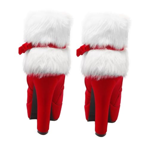 FOMIYES Weihnachtliche Damen Kurzstiefel Winterboot mit Hohem Blockabsatz Seitlichem Reißverschluss Rutschfester Gummisohle und Kuscheligem Futter Eleganter Look für Festliche Anlässe von FOMIYES