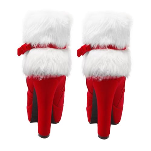 FOMIYES Weihnachtliche Damen Kurzstiefeletten mit Plüschfutter Hohem Absatz Dicker Plateau Sohle Rutschfest Warm und für Winter Festtage Xmas Party und Kalte Tage von FOMIYES