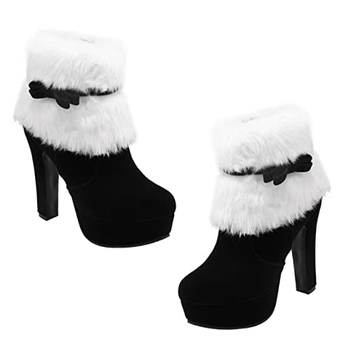 FOMIYES Weihnachtliche Damen Winterstiefeletten Kurzschaft Plüsch Futter Rutschfest Blockabsatz Komfortabler Ankle Boot für Festliche Anlässe von FOMIYES
