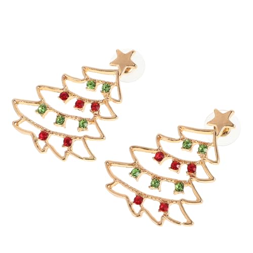 FOMIYES Weihnachtsbaum Ohrstecker Damen Festlicher Modeschmuck mit Rot Grünen Strasssteinen Baum Ohrhänger für Weihnachtsfeiern und Geschenkidee von FOMIYES