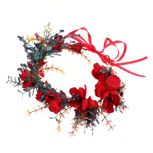 FOMIYES Weihnachtskranz Tiara Brautblumenkrone Grüne Krone Boho Weihnachtskrone Winterblumenkrone Weihnachtskrone Kopfbedeckung Weihnachtsbeerenkrone Haarschmuck Stoff Hochzeit Blütenkopf von FOMIYES