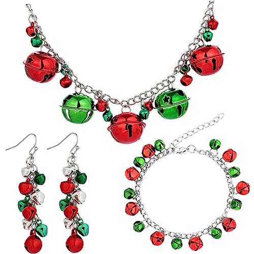 FOMIYES Weihnachtsschmuck Set mit Bunten Glocken Ohrringe Anhänger Halskette und Armband für Frauen Festliches Schmuckset für Weihnachtsfeier und Winter Events von FOMIYES