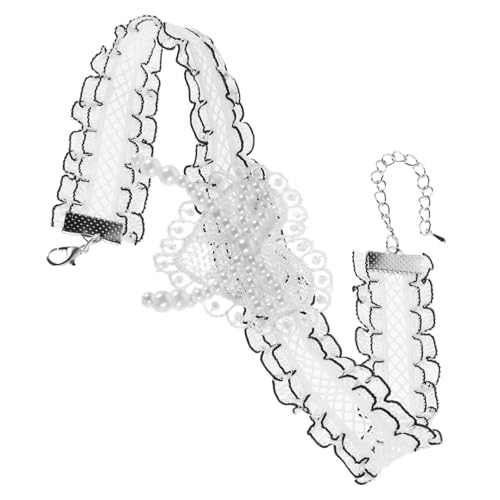 FOMIYES Weißer Spitzen Choker mit Perlen Schleife Verstellbare Halskette im Vintage Gothic Stil Modisches Statement Schmuckstück für Damen Eleganter Brautschmuck von FOMIYES