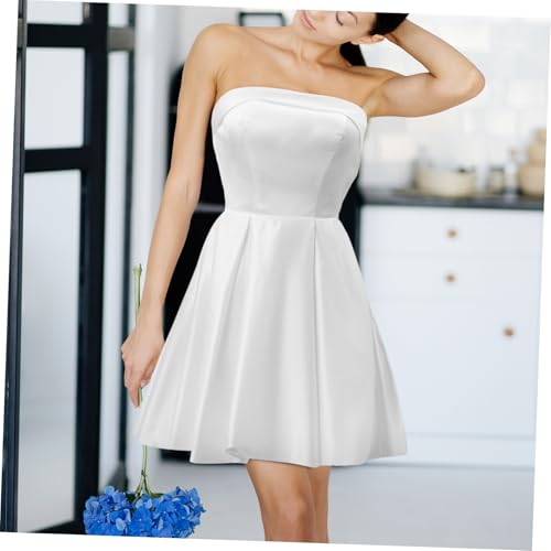 FOMIYES Weißes Mini Kleid Damen Ärmelloses Schlichtes Elegantes Trägerloses Polyester Kleid Bequemes Abschlussballkleid Vielseitig Tragbar für Party und Freizeit von FOMIYES