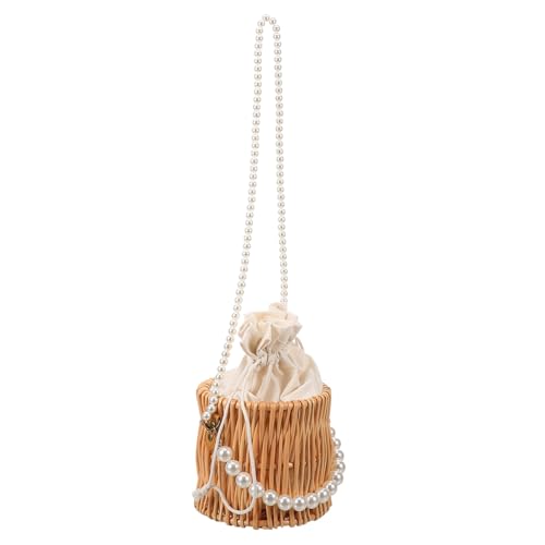 FOMIYES Wicker Handtasche Damen mit Modischer Perlenkette Leichte Geflochtene Umhängetasche Praktische Outdoor Schultertasche Sommerliche Casual Tote Bag für Frühling und Sommer von FOMIYES